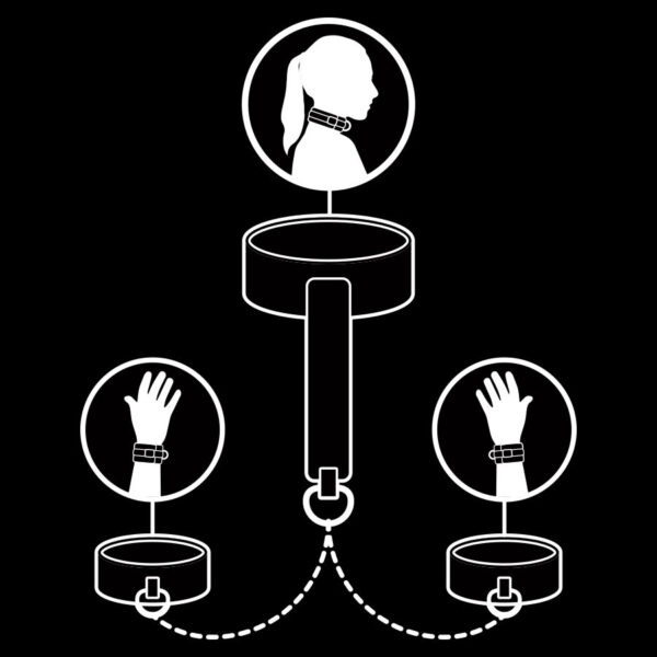 FETISH SUBMISSIVE - COLLIER ET MENOTTES EN CUIR VÉGAN AVEC DOUBLURE EN NOPRÈNE - – Image 3