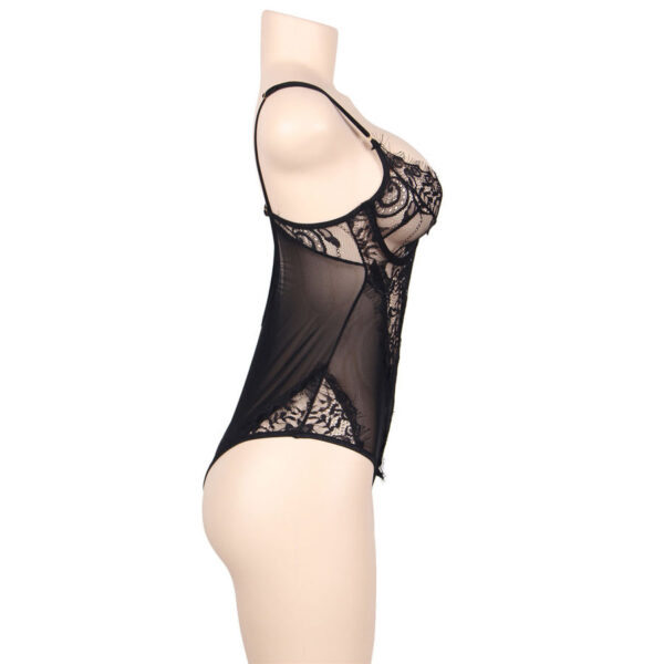 SUBBLIME - QUEEN PLUS DENTELLE FLORALE ET TEDDY NOIR  FRANGES - – Image 2