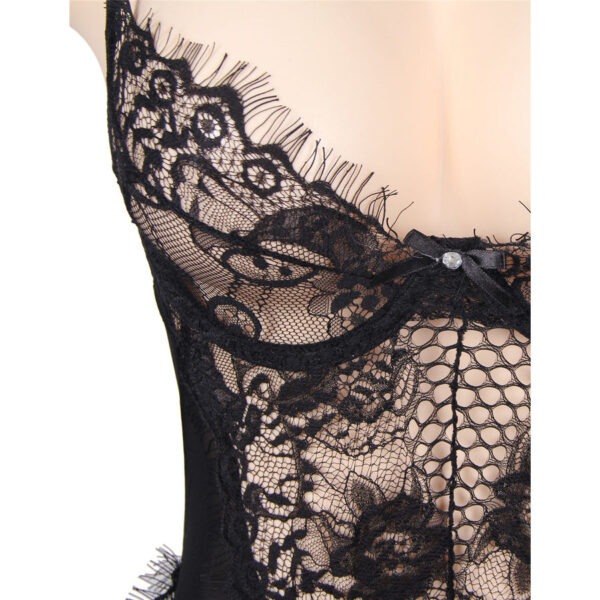 SUBBLIME - QUEEN PLUS DENTELLE FLORALE ET TEDDY NOIR  FRANGES - – Image 4