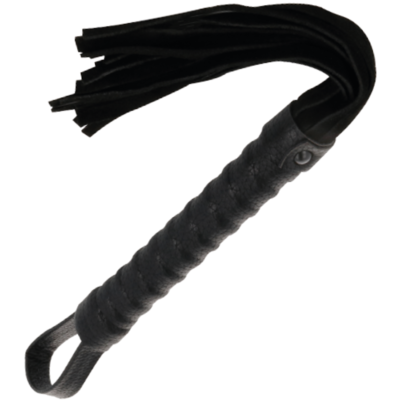 DARKNESS - FOUET DE BONDAGE NOIR AVEC MANCHE EN CUIR -