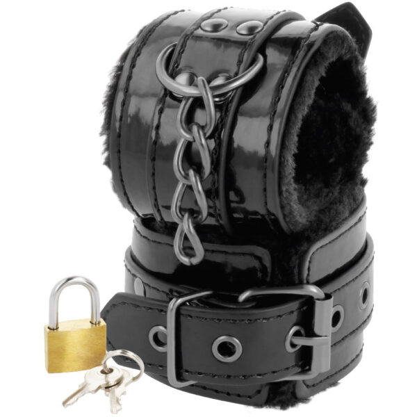 DARKNESS - MENOTTES DE CHEVILLE RÉGLABLES EN CUIR NOIR AVEC CADENAS - – Image 3