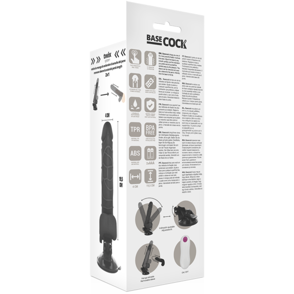 BASECOCK - VIBRATEUR RÉALISTE TÉLÉCOMMANDE NOIR AVEC TESTICULES 19.5 CM -O- 4 CM - – Image 6