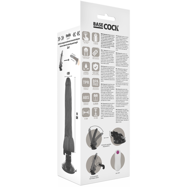 BASECOCK - VIBRATEUR RÉALISTE TÉLÉCOMMANDE NOIR 19 CM -O- 4 CM - – Image 6