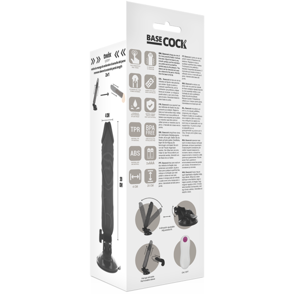 BASECOCK - VIBRATEUR RÉALISTE TÉLÉCOMMANDE NOIR 20 CM -O- 4 CM - – Image 6