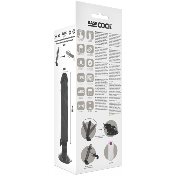 BASECOCK - VIBRATEUR RÉALISTE TÉLÉCOMMANDE NOIR 21 CM -O- 4 CM - – Image 5