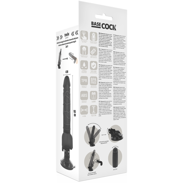 BASECOCK - VIBRATEUR RÉALISTE TÉLÉCOMMANDE NOIR 18.5 CM -O- 4CM - – Image 6