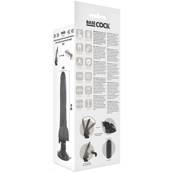BASECOCK - VIBRATEUR RÉALISTE NOIR TÉLÉCOMMANDE AVEC TESTICULES 20 CM -O- 4 CM - – Image 6