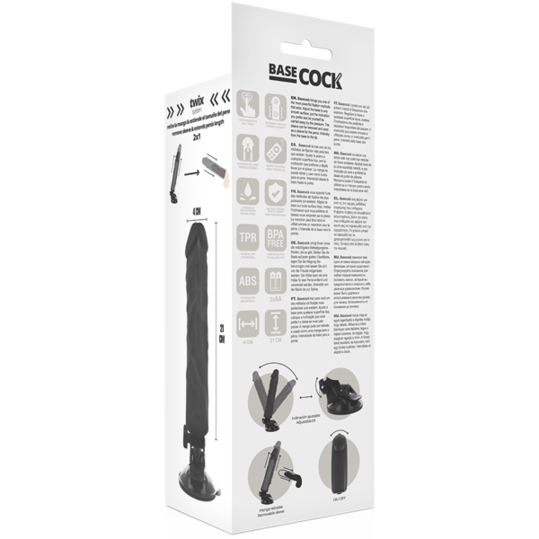 BASECOCK - VIBRATEUR RÉALISTE TÉLÉCOMMANDE NOIR 21 CM -O- 4 CM - – Image 6