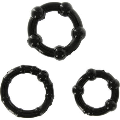 SEVEN CREATIONS - ENSEMBLE DE TROIS ANNEAUX PÉNIS NOIR -