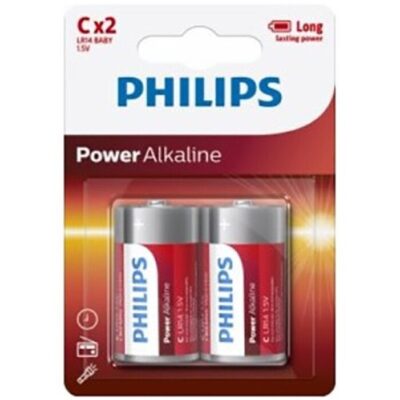 PHILIPS - PLAQUETTE PHILIPS POWER ALCALINE PILA C LR14 * 2 -