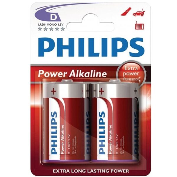 PHILIPS - BLISTER POWER ALCALINE PILA D LR20 * 2 -