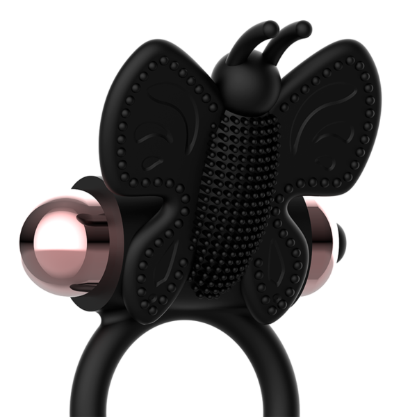 COQUETTE TOYS - COCKRING PAPILLON AVEC VIBRATEUR NOIR/ OR - – Image 4
