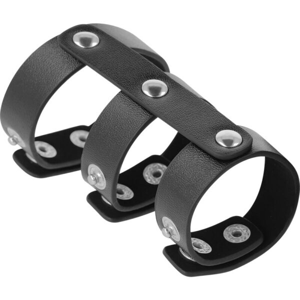 DARKNESS - DOUBLE ANNEAU DE PÉNIS ET TESTICULES EN CUIR RÉGLABLE - – Image 2