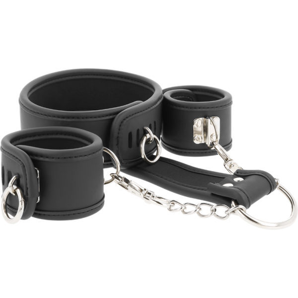 FETISH SUBMISSIVE - COLLIER ET MENOTTES EN CUIR VÉGAN AVEC DOUBLURE EN NOPRÈNE - – Image 2
