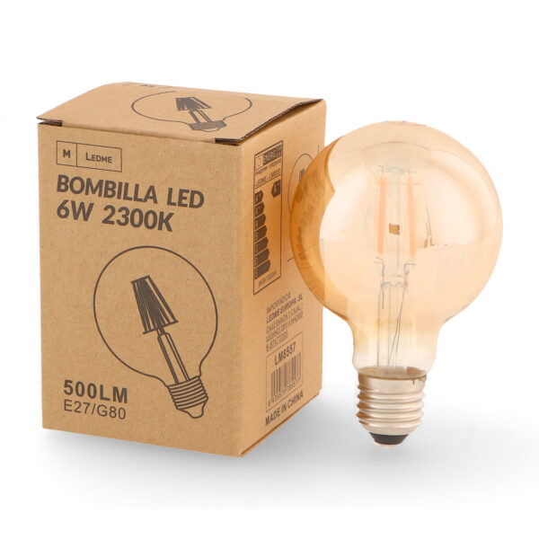Ampoule LED à Filament E27 G80 6W Ambre 2300K - Ledme - LM8557