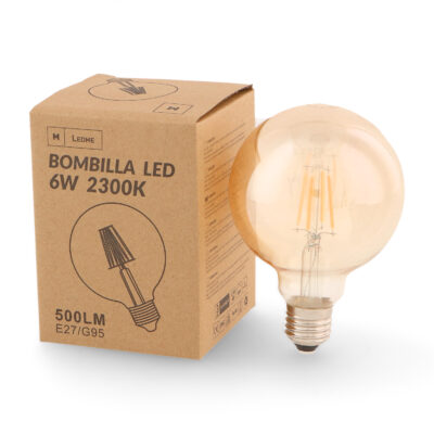 Ampoule LED à Filament E27 G95 6W Ambre 2300K - Ledme - LM8559