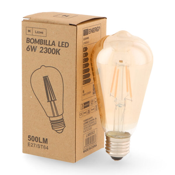Ampoule LED à Filament E27 ST64 6W Ambre 2300K - Ledme - LM8563