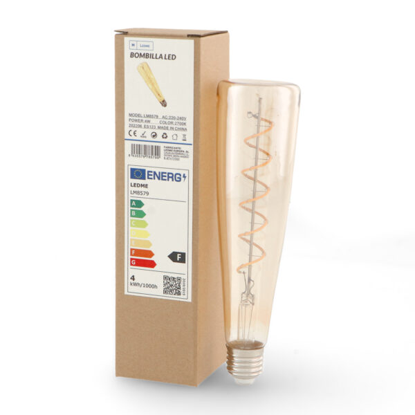 Ampoule LED à Filament Spiralé E27 Bouteille 62 mm 4W Ambre - Ledme - LM8579