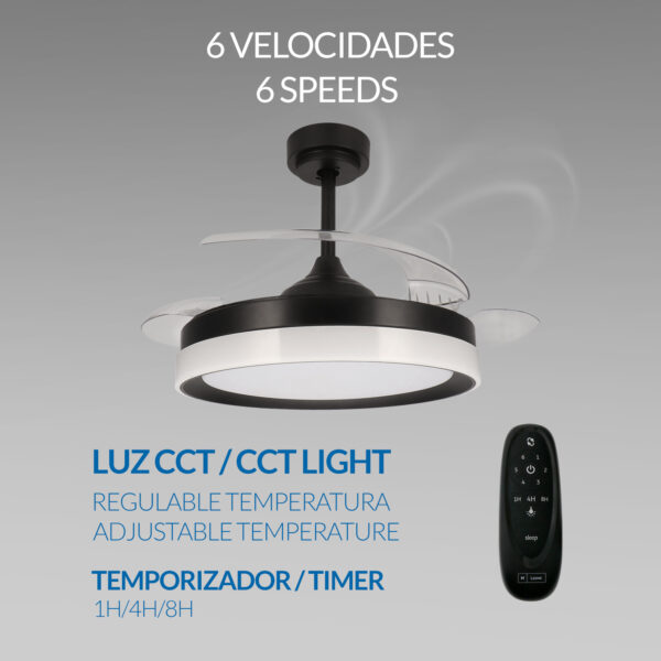 Ventilateur de plafond LED Yeray noir - Ledme - LM8816 – Image 4