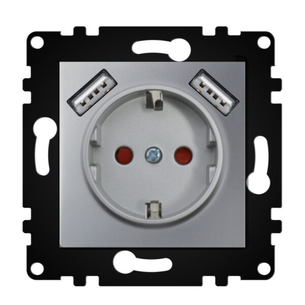 Prise encastrée de type Schuko avec USB - PJ Gris - Ledme - PJ-19-G – Image 4