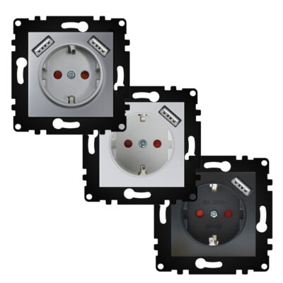 Prise encastrée de type Schuko avec USB - PJ Gris - Ledme - PJ-19-G
