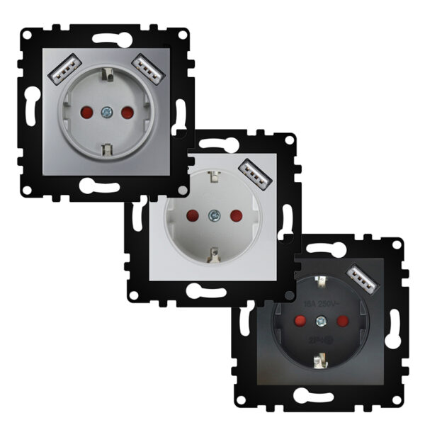 Prise encastrée de type Schuko avec USB - PJ Gris - Ledme - PJ-19-G