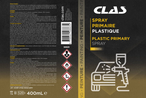 Spray primaire plastique 400mL spécial carrosserie - CO 1002 - CLAS Equipements – Image 2