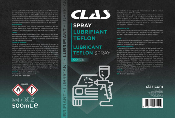 Spray lubrifiant teflon 500ml - CO 1031 - CLAS Equipements – Image 2