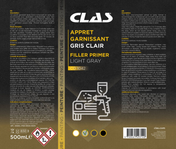Apprêt garnissant gris clair 500ml spécial carrosserie - CO 1042 - CLAS Equipements – Image 2