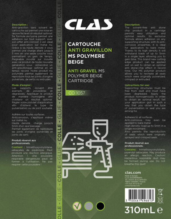 Cartouche anti gravillon MS polymère beige 310ml - CO 1057 - CLAS Equipements – Image 2