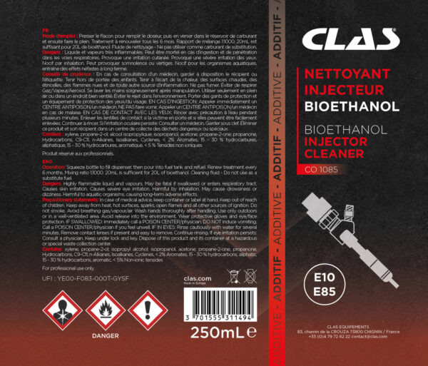 Nettoyant injecteur bioethanol 250ml- CO 1085 - CLAS Equipements – Image 2