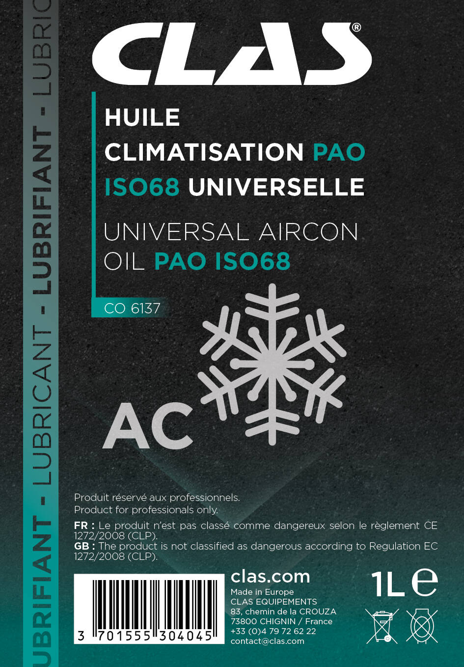 1L d'huile climatisation PAO ISO 68 - CO 6137 - CLAS Equipements – Image 2