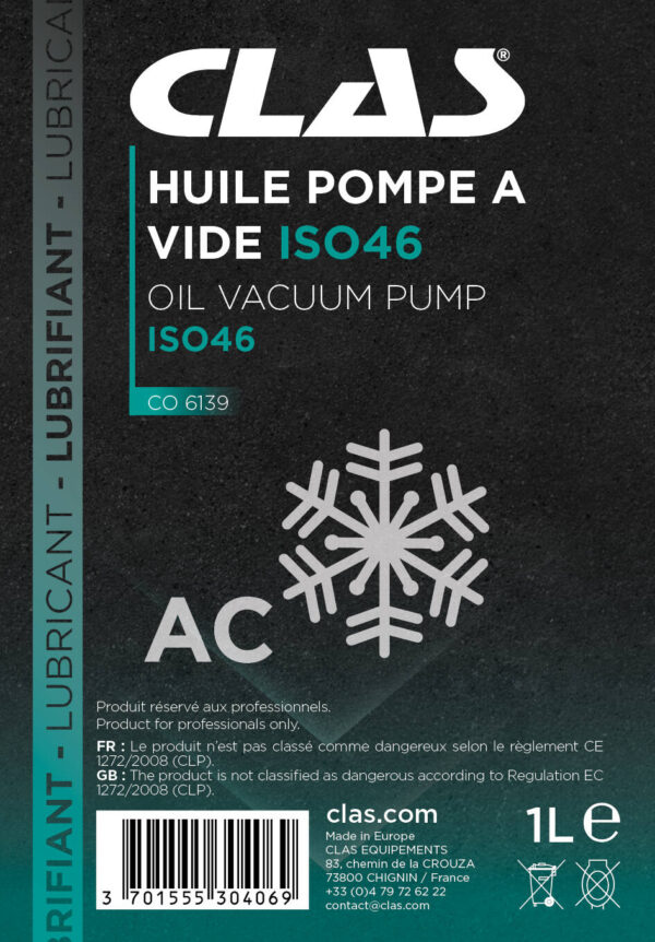 Huile pompe a vide iso46 1l - CO 6139 - CLAS Equipements – Image 2