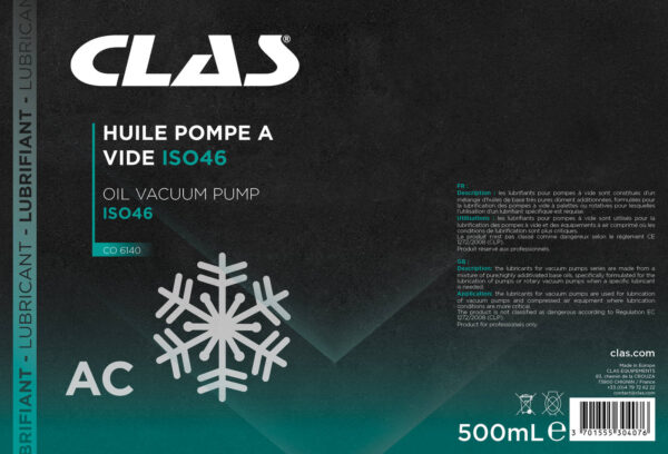 Huile pompe a vide iso46 500ml - CO 6140 - CLAS Equipements – Image 2