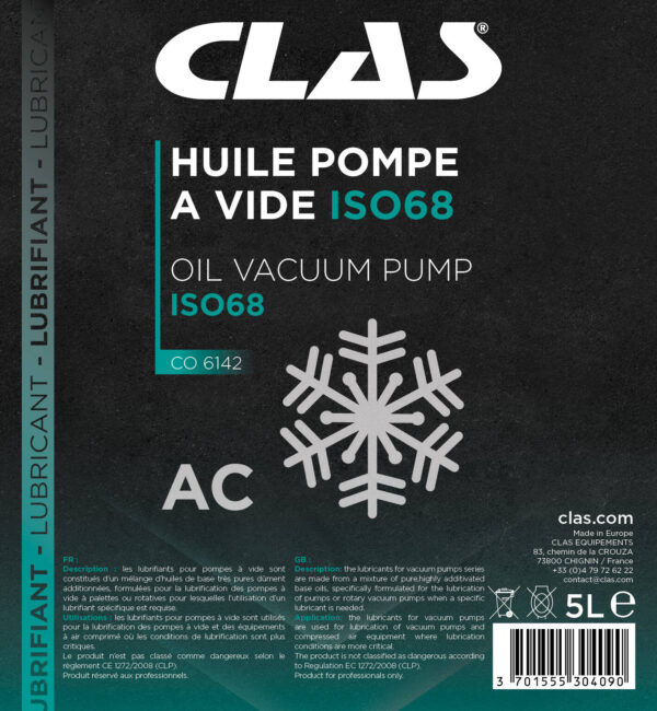 Huile pompe a vide iso68 5l - CO 6142 - CLAS Equipements – Image 2
