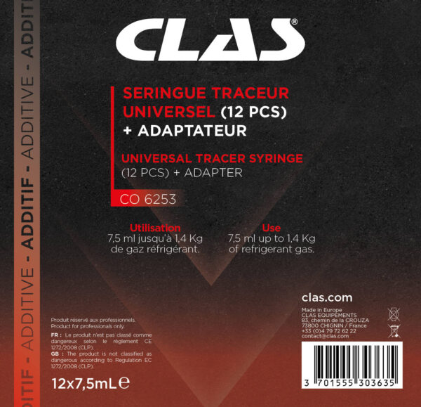 Seringue traceur universel 7,5ml (12 pcs) + adaptateurs - CO 6253 - CLAS Equipements – Image 2