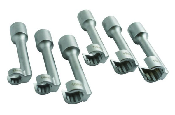 Douilles ouvertes déportées 1/2" 12pans ø12-14-16-17-18-19mm CrV pour extraction injecteurs - OM 0080 - CLAS Equipements
