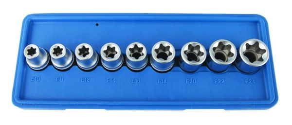 Coffret douilles 1/2" Torx E10 à E24 (9 pcs) - OM 7013 - CLAS Equipements