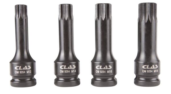 Jeu 4 douilles embouts xzn choc 1/2" m12-m14-m16-m18 L.78mm - OM 9264 - CLAS Equipements