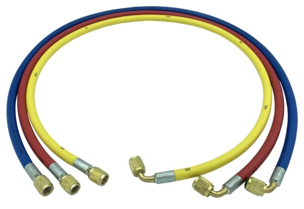 Flexible 4M F1/4" x F1/4" SAE 90° bleu pour station de recharge de climatisation - SA 8739 - CLAS Equipements