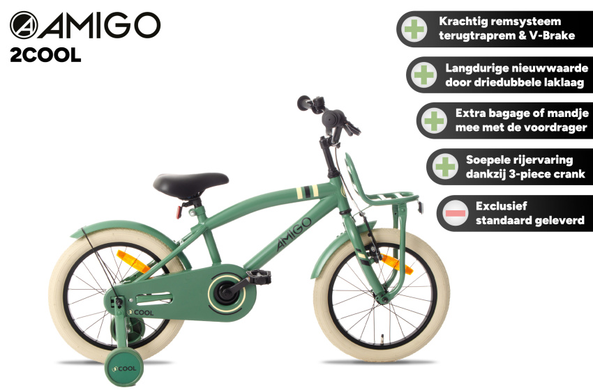 Children bikes 2Cool 16 Pouces 26 cm Garçon Frein à rétropédalage Vert - AMIGO – Image 2