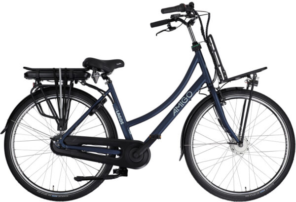 Vélos transporteurs électriques E-Lagos T3 28 Pouces 50 cm Femme 7SP Rollerbrakes Bleu mat - AMIGO – Image 7