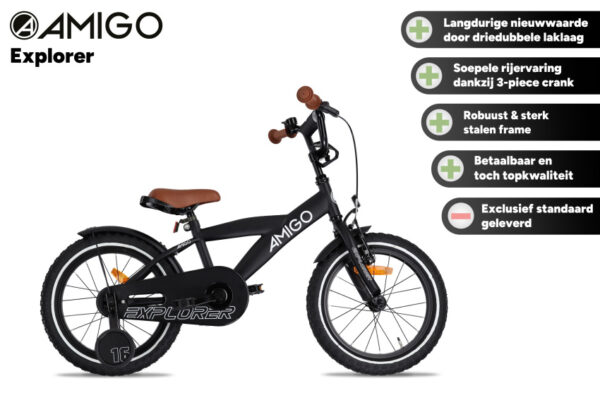 Children bikes Explorer 12 Pouces 20 cm Garçon Frein à rétropédalage Noir/Blanc - AMIGO – Image 9