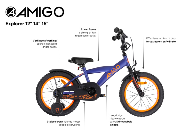 Children bikes Explorer 14 Pouces 21,5 cm Garçon Frein à rétropédalage Bleu/Orange - AMIGO – Image 9