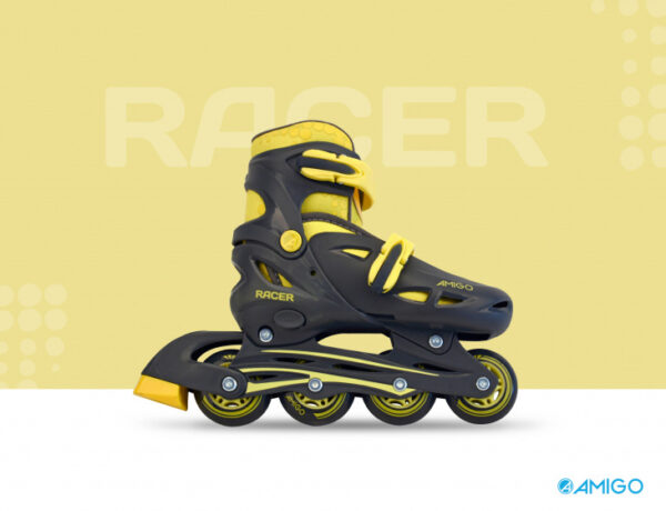 Patins à roulettes en ligne inlineskates Racer junior polypropylène jaune mt 34/37 - AMIGO – Image 5