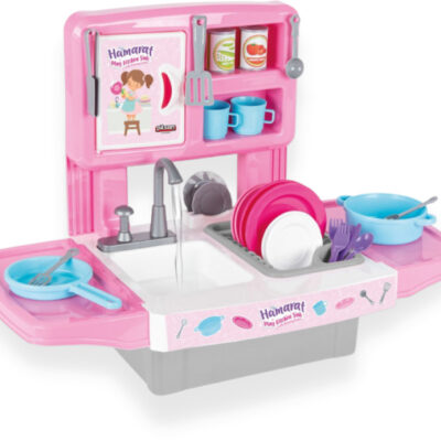 Toy kitchens Hamarat jouet cuisine avec robinet d'eau rose 39 pièces - Pilsan