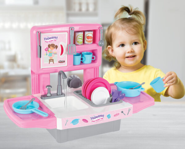Toy kitchens Hamarat jouet cuisine avec robinet d'eau rose 39 pièces - Pilsan – Image 5