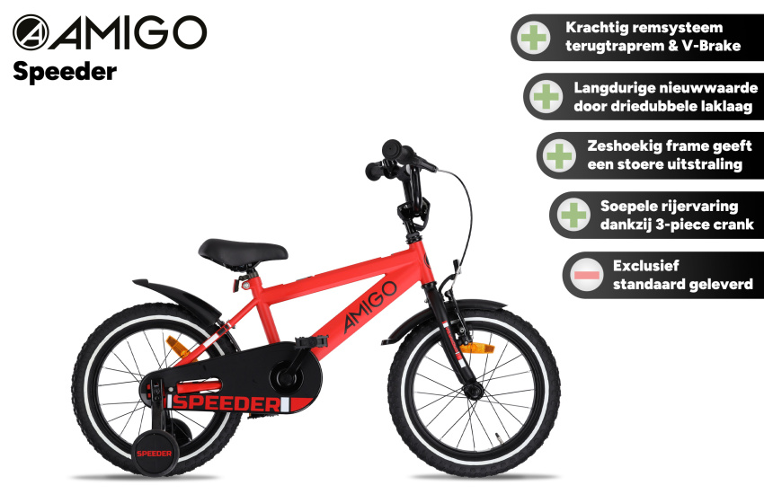 Children bikes Speeder 12 Pouces 21,5 cm Garçon Frein à rétropédalage Rouge/Noir - AMIGO – Image 9