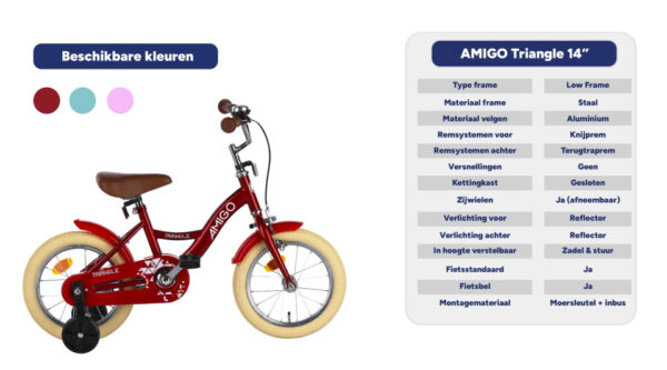 Vélos garçons Triangle 14 Pouces 23 cm Junior Frein à rétropédalage Rouge - AMIGO – Image 10