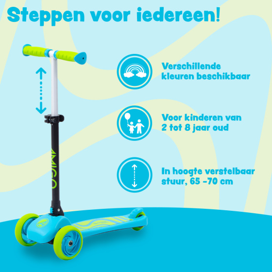 Children's scooters Twister trottinette pliable à 3 roues pour enfants avec frein à pied bleu/citron vert - AMIGO – Image 3
